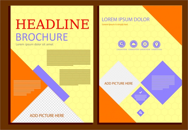 design de brochura com estilo geométrico abstrato colorido