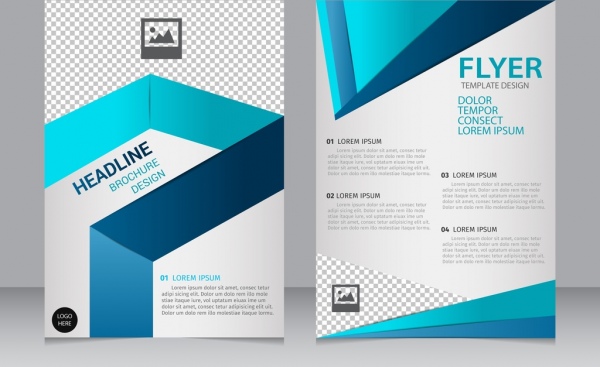 brosur flyer template 3d modern biru kotak-kotak hiasan