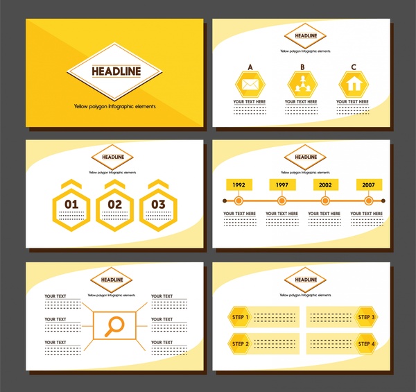 Broschüre Präsentationsdesign mit gelben Infografik illustration