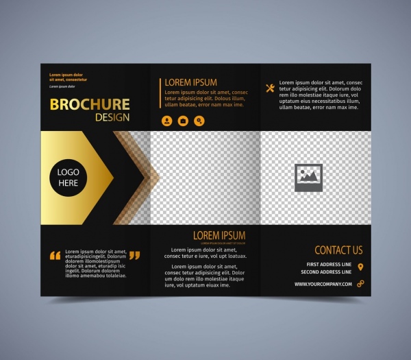 brosur template lipat tiga modern desain latar belakang gelap