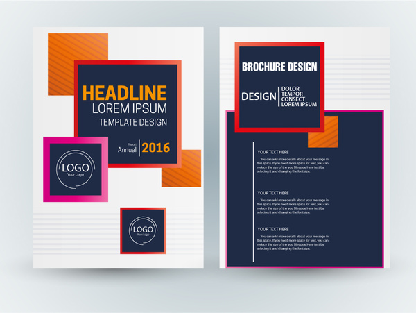 Broschüre-Vorlage-Vektor-Design mit bunten Quadraten illustration