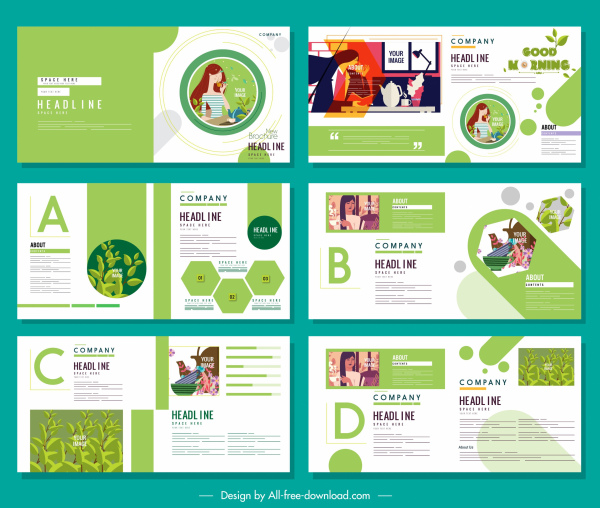 folleto plantillas tema de vida saludable verde brillante blanco