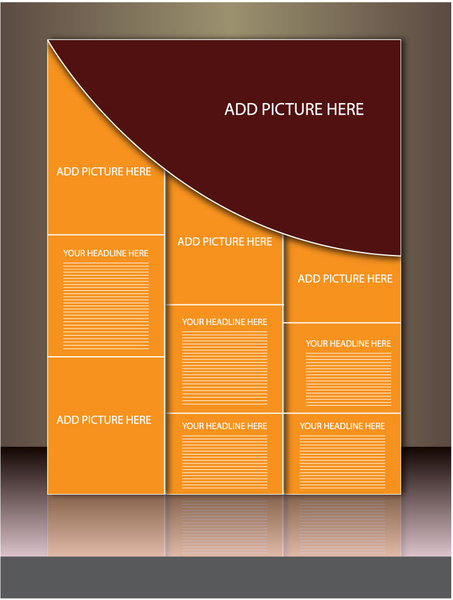 brosur dengan gaya yang sederhana di orange dan coklat