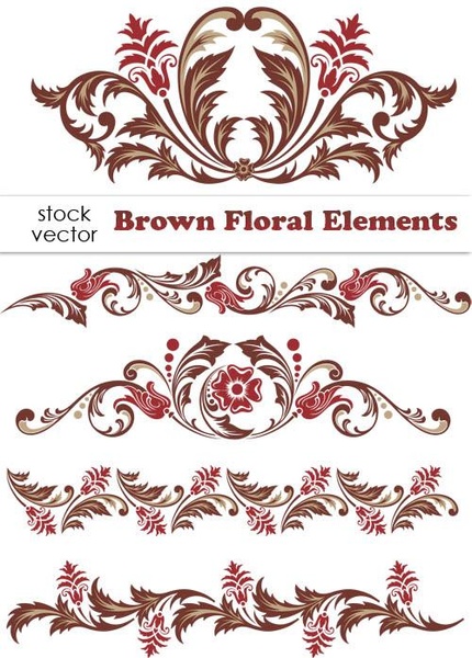 elementos de diseño floral marrón vector fronteras