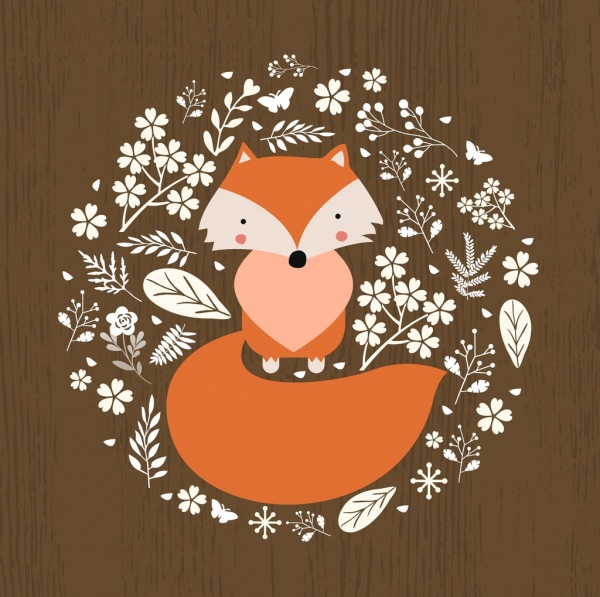 棕色的狐狸背景白色葉子裝飾圈設計