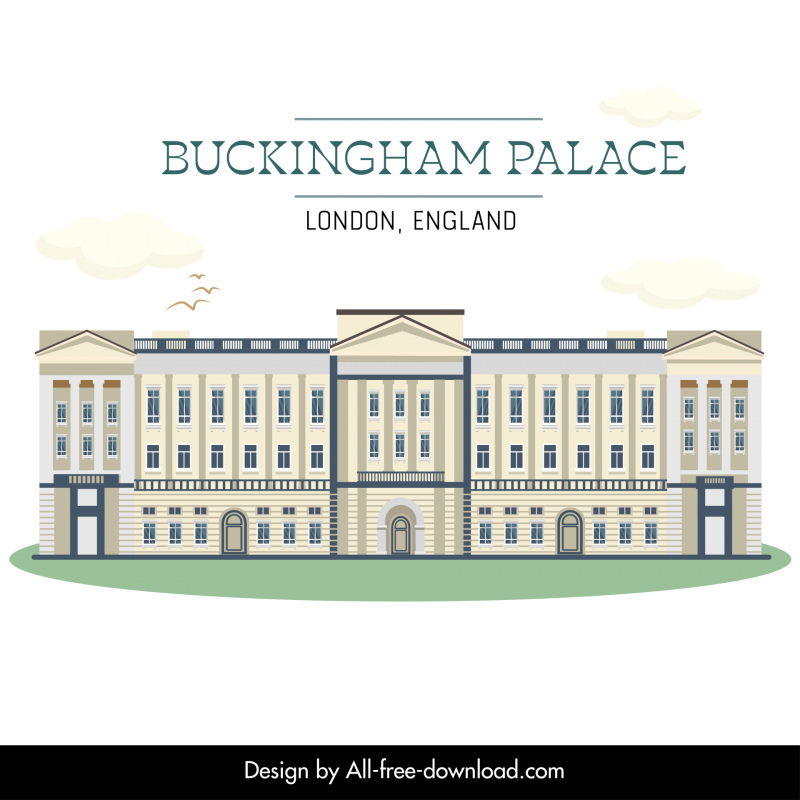 Banner publicitario del Palacio de Buckingham Elegante contorno simétrico plano