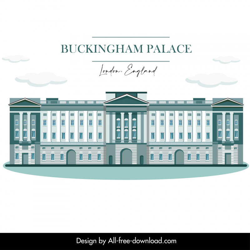 Plantilla de arquitectura del Palacio de Buckingham Boceto clásico plano