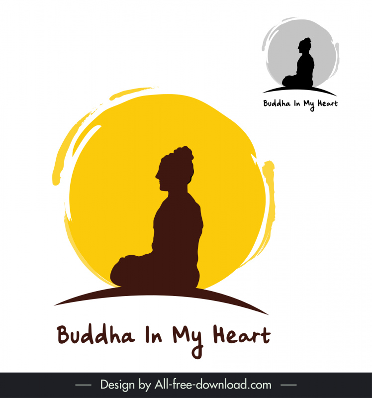 Buddha en mi corazón logotipo plano clásico diseño de silueta dibujada a mano