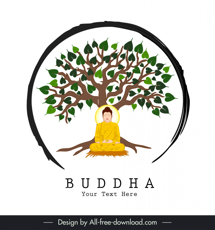 Template logo buddha sketsa lingkaran pohon zen buddha