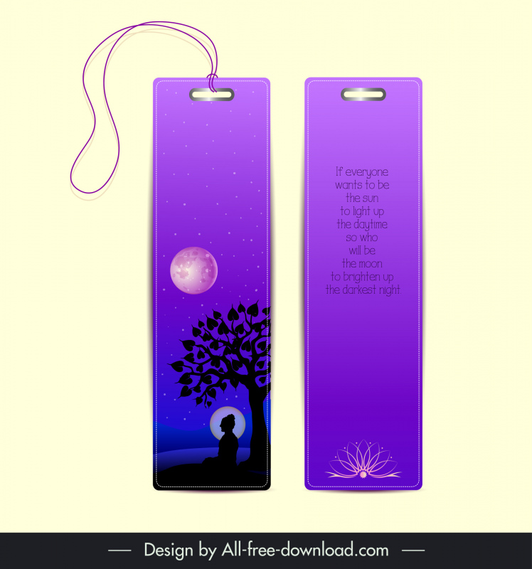 budismo marcadores plantilla señor buda meditación cita textos luz de luna bo árbol decoración