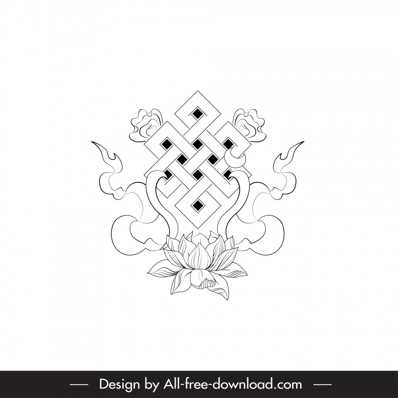 仏教のシンボルアイコン対称的な蓮のリボンの輪郭