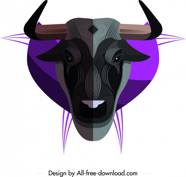 Büffel Tier-Symbol farbigen Kopf Dekor