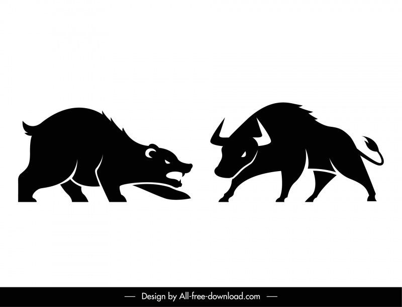 Buffalo Bear Hitam Putih Stock Trading Elemen Desain Sketsa ikon gambar tangan dinamis