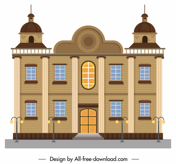 bangunan façade template elegan Eropa klasik simetris desain