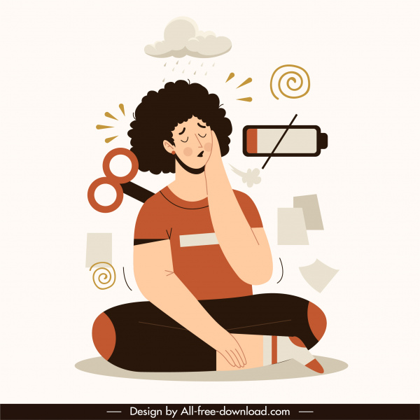 ikon konseptual burnout sketsa baterai orang yang lelah