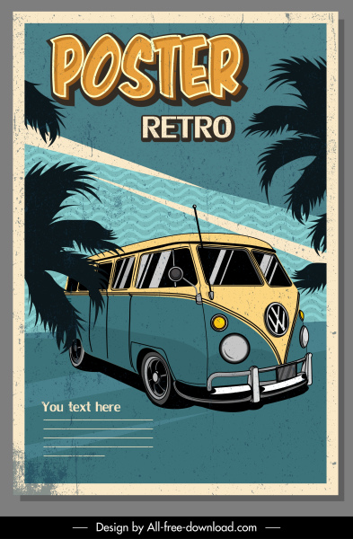 xe buýt quảng cáo poster màu Vintage grunge trang trí