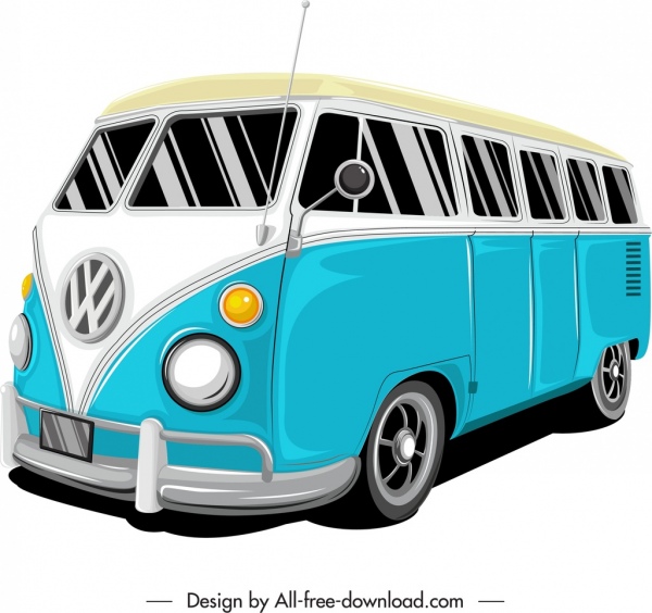 Bus mobil template klasik berwarna 3d sketsa