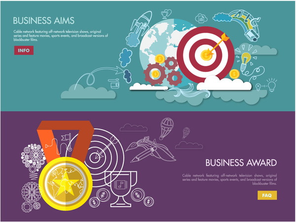 أهداف الأعمال وجائزة الرسم التوضيحي الموجود على تصميم مسطح