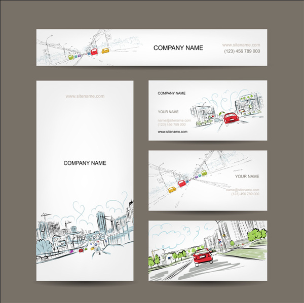Cartoline artistiche di affari automobili sulla strada di città per il vostro disegno