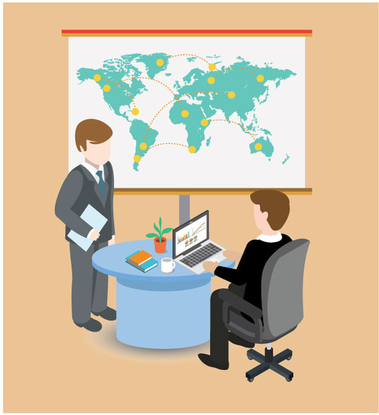Geschäft-Zuordnung-Vektor-Illustration mit flachen Bürogestaltung