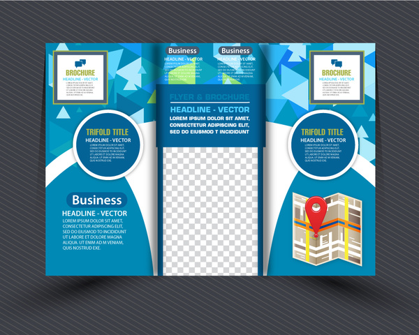 design de brochura comercial com estilo moderno e abstrato com três dobras