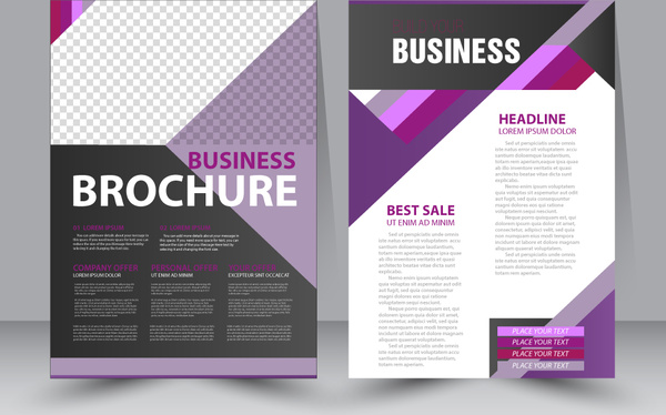 Diseño de folleto con ilustraciones de cuadros empresariales violeta
