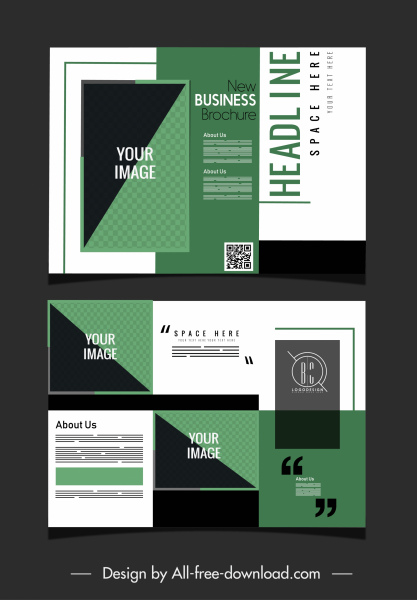 template brosur bisnis dekorasi putih hijau gelap yang elegan