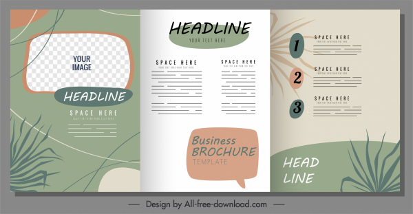 template brosur bisnis dekorasi daun elegan trifold klasik