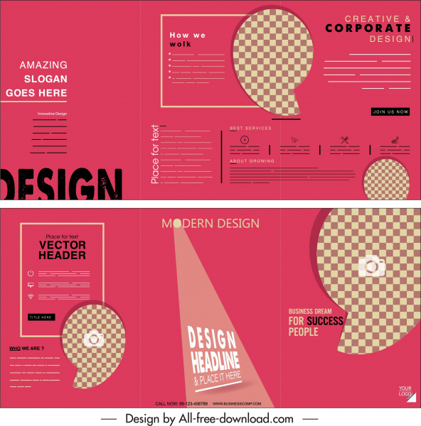 modello brochure aziendale moderno piatto rosa a scacchi arredamento