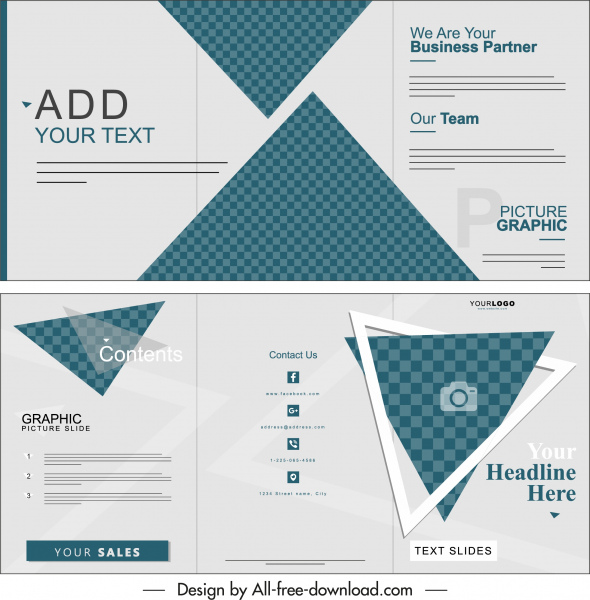folleto de negocios trifold forma plana geométrica a cuadros decoración