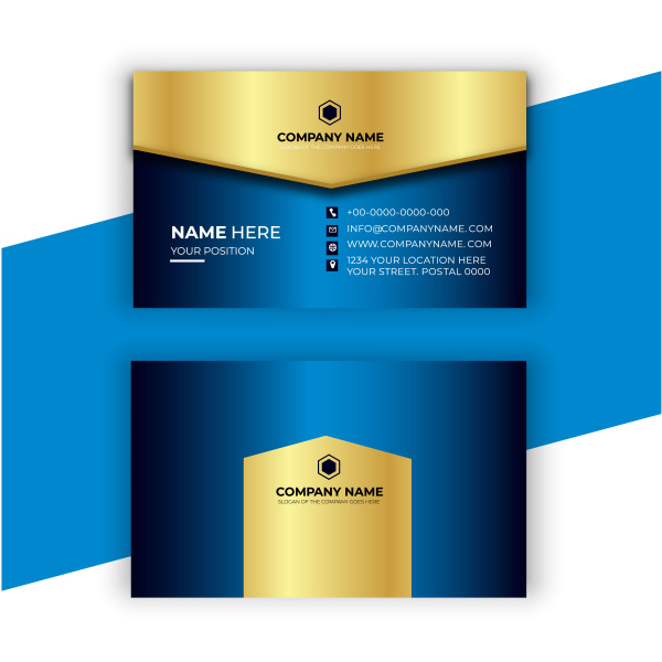 tarjeta de visita plantilla de diseño azul dorado