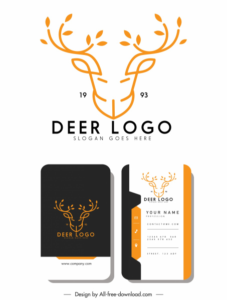 tarjeta de visita logotipo cabeza de reno bosquejo simétrico dibujado a mano