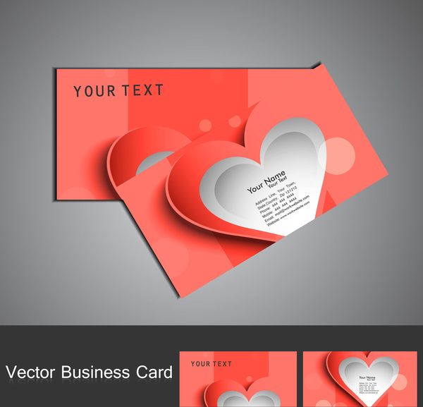 kartu set vektor bergaya warna-warni jantung