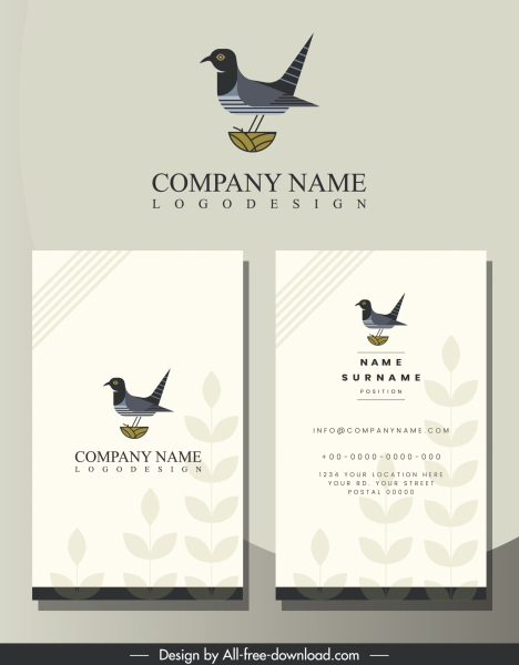 шаблон визитной карточки птица логотип размыты листья декор