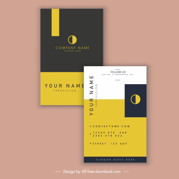 carte de visite modèle noir jaune plat design moderne
