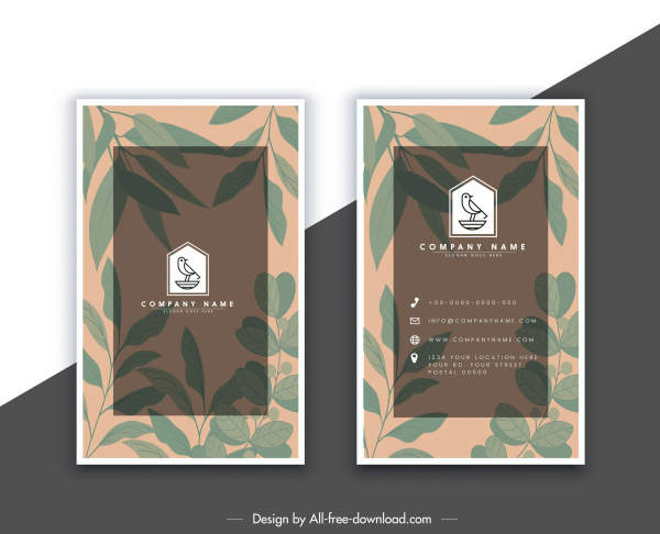 шаблон визитной карточки размытые листья декора вертикального дизайна