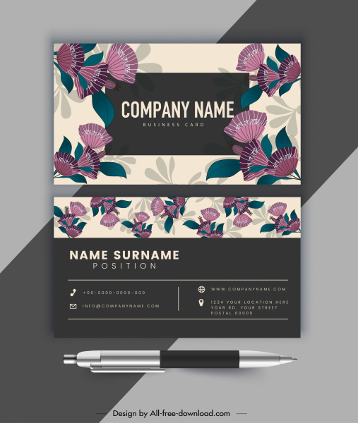 template kartu bisnis dekorasi bunga klasik
