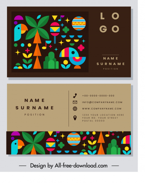 template kartu nama desain datar berwarna-warni lambang alam