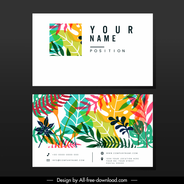 template kartu bisnis dekorasi elemen alam berwarna-warni