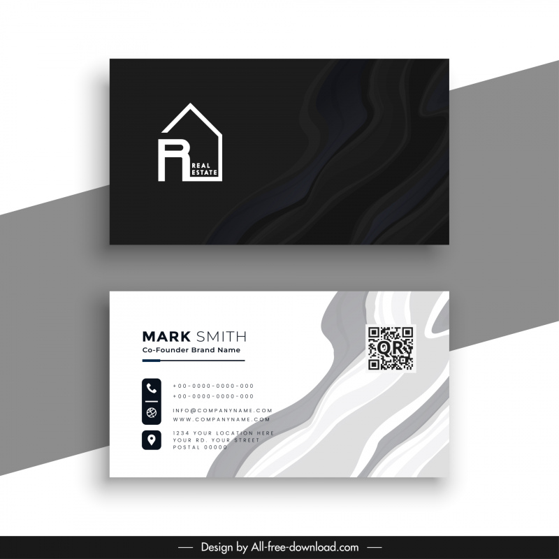 визитная карточка шаблон контрастный дом логотип абстрактные кривые декор