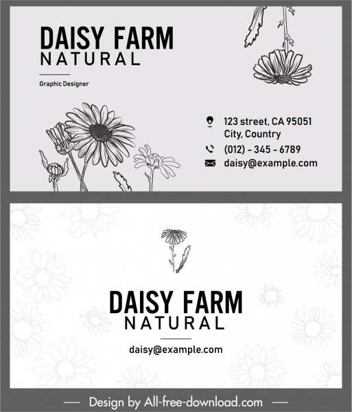 template kartu bisnis Daisy dekorasi bunga handditarik sketsa