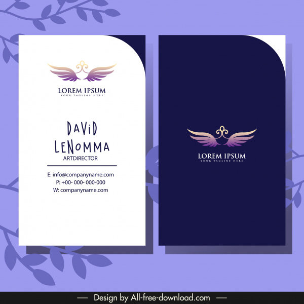 plantilla de tarjeta de visita de diseño oscuro brillante alas de diseño decoración