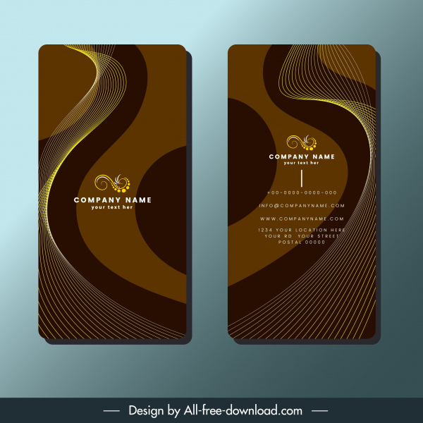 비즈니스 카드 템플릿 어두운 갈색 동적 곡선 장식