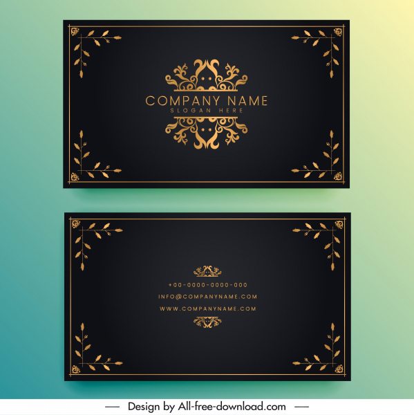 cartão de visita modelo preto dourado simétrica decoração elegante