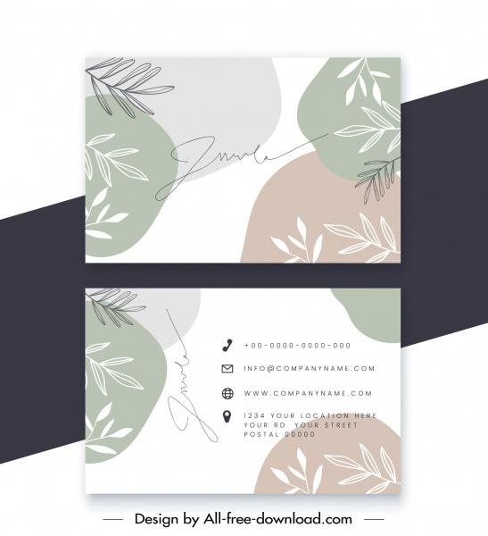 визитная карточка шаблон элегантный размытый handdrawn листья декора