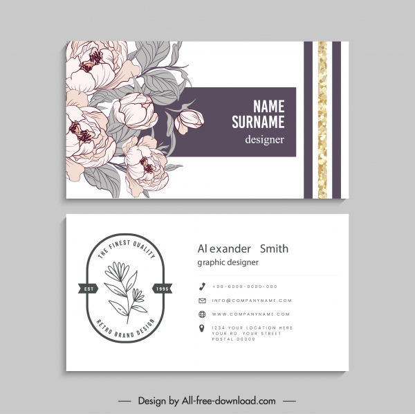 Business Card Template Elegant Classical Botanical Decor