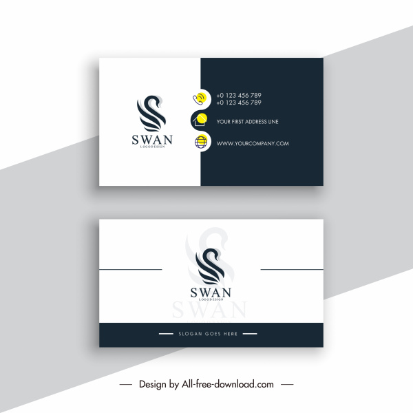 Visitenkarte Vorlage eleganter Kontrast Schwan Logotyp