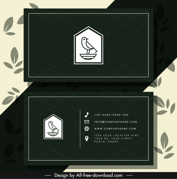 bisnis kartu template elegan gelap burung logo sketsa