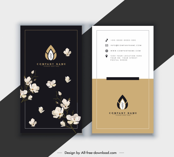 plantilla de tarjeta de visita elegante decoración de botánica brillante oscuro