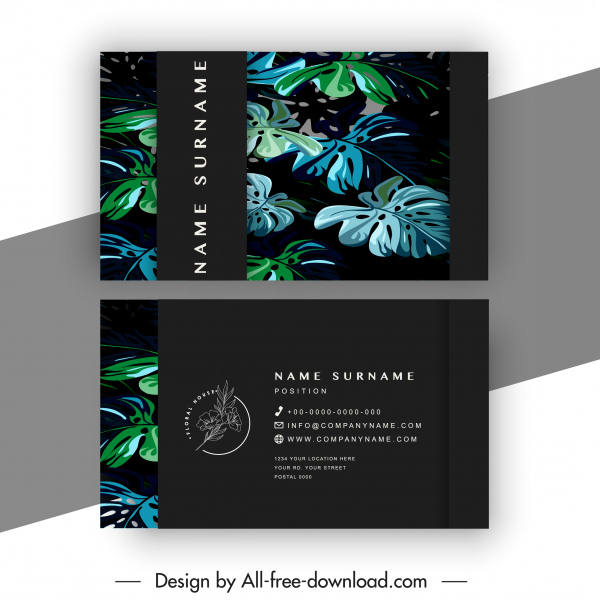 шаблон визитной карточки элегантный темный дизайн оставляет декор